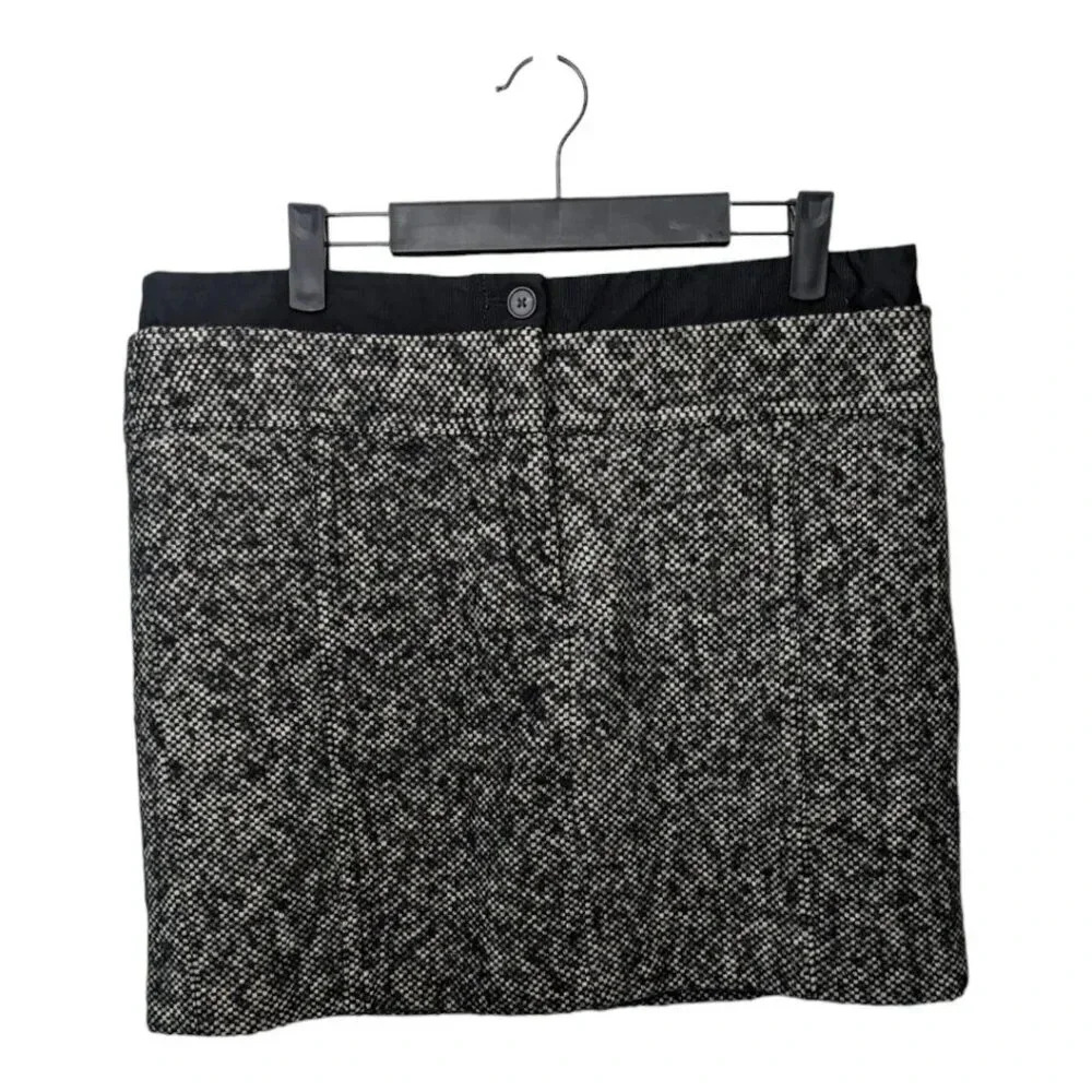 Ann Taylor Loft Tweed Mini Skirt Womens Size 14 Black White Wool Blend Lined